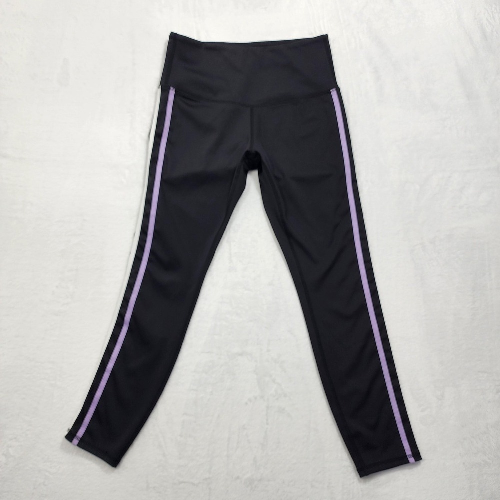 Move Theology Leggings Womens M Black Purple Side Stripe High Rise Ankle Yoga